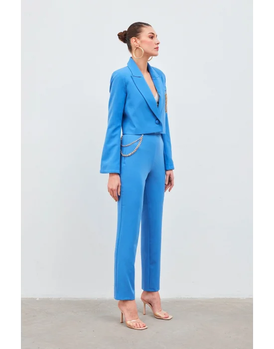 Zincir Aksesuarlı Pantolon - Mavi