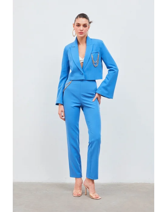 Zincir Aksesuarlı Pantolon - Mavi