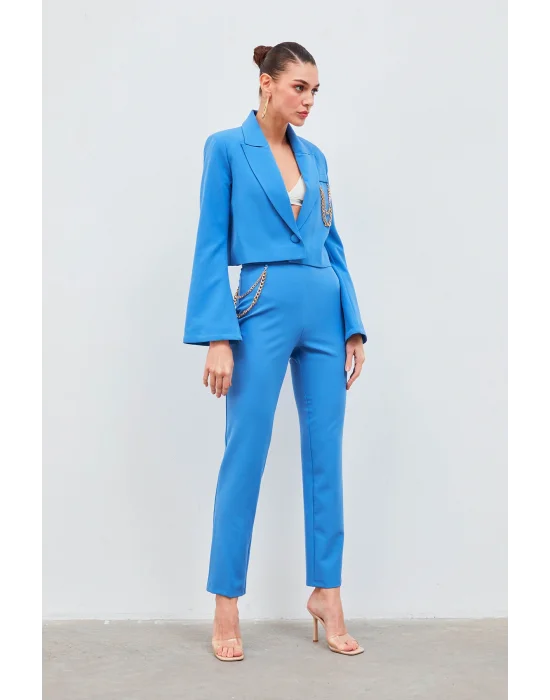 Zincir Aksesuarlı Pantolon - Mavi