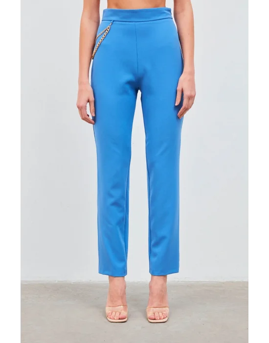 Zincir Aksesuarlı Pantolon - Mavi