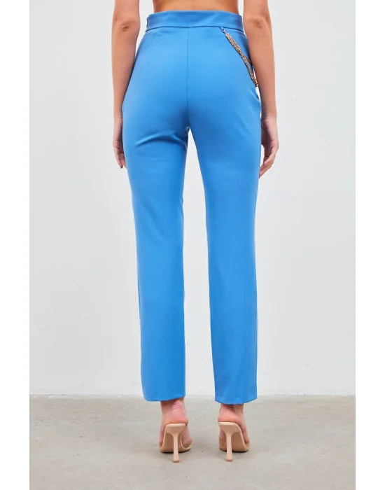 Zincir Aksesuarlı Pantolon - Mavi