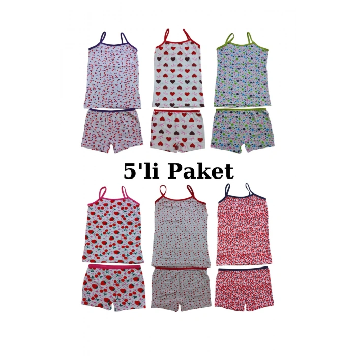Kız Çocuk Atlet Boxer Takımı Pamuklu 5Li Paket