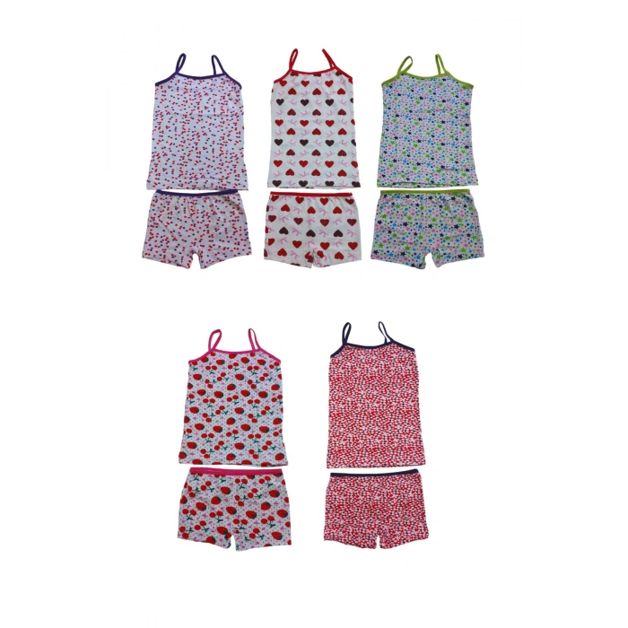 Kız Çocuk Atlet Boxer Takımı Pamuklu 5Li Paket