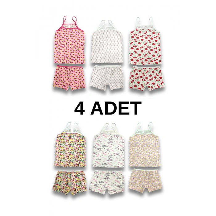 Kız Çocuk Atlet Boxer Takımı Pamuklu 4Lü Paket