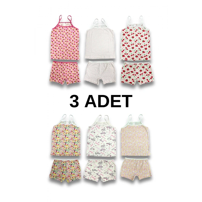 Kız Çocuk Atlet Boxer Takımı Pamuklu 3lü Paket
