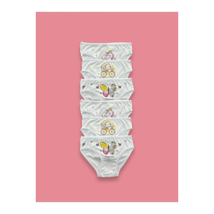 Baskılı Beyaz Kız Çocuk Külot 6lı