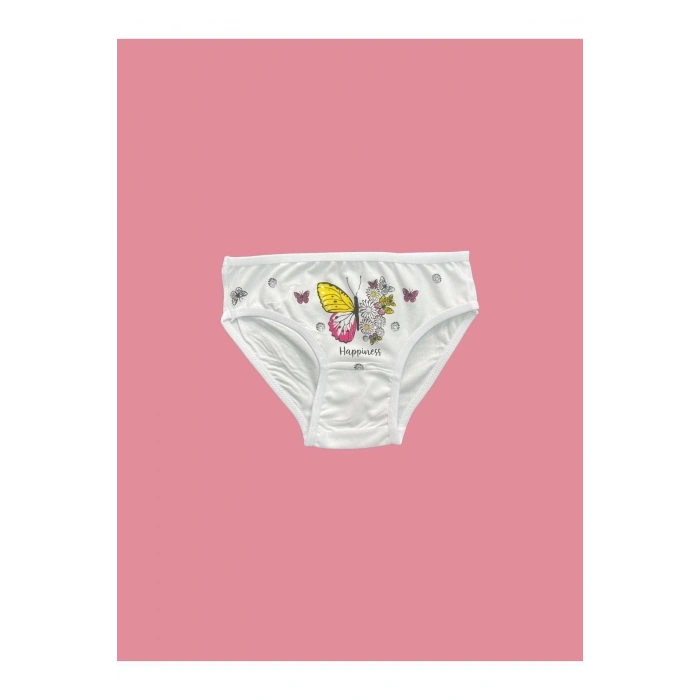 Baskılı Beyaz Kız Çocuk Külot 6lı