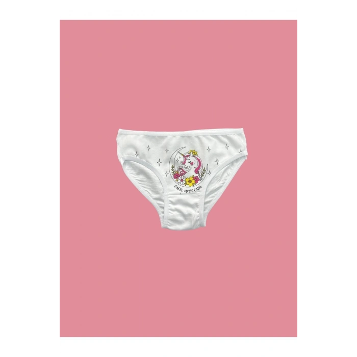 Baskılı Beyaz Kız Çocuk Külot 6lı