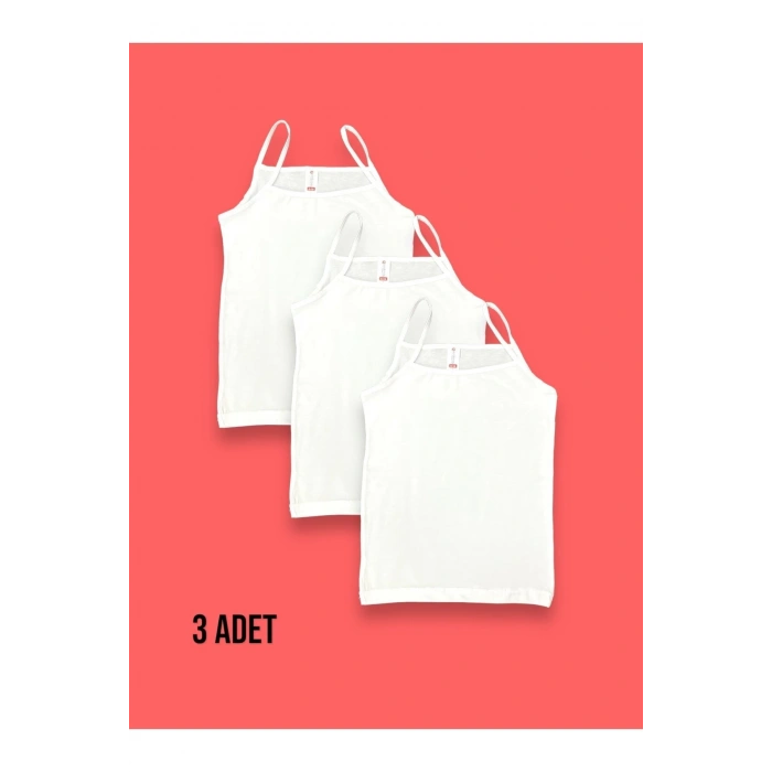 İp Askılı Pamuklu Kız Çocuk Beyaz Atlet 3lü
