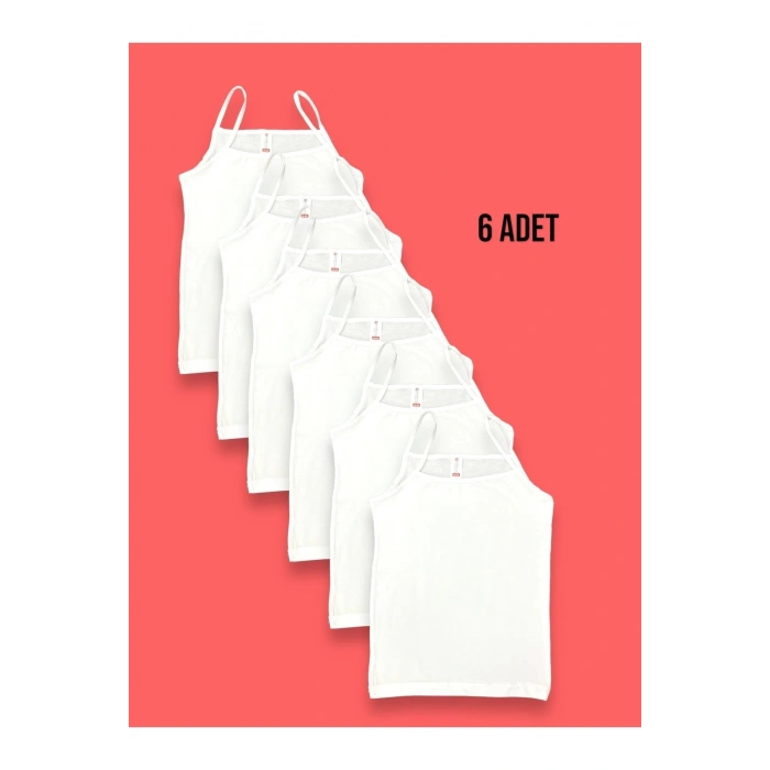 İp Askılı Pamuklu Kız Çocuk Beyaz Atlet 6lı