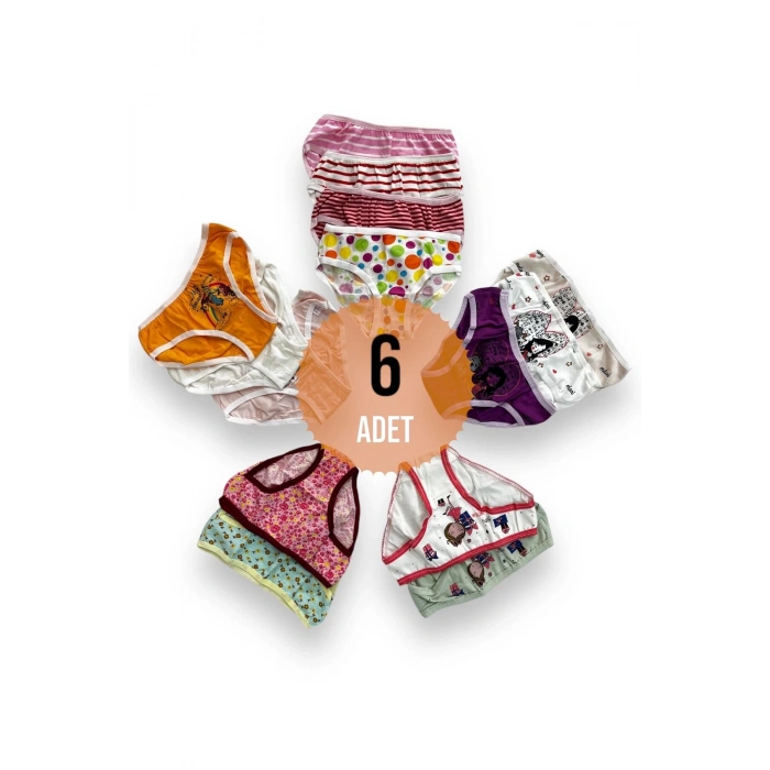 Karışık Renkli Baskılı Kız Çocuk Külot 1-2 Yaş 6lı Paket