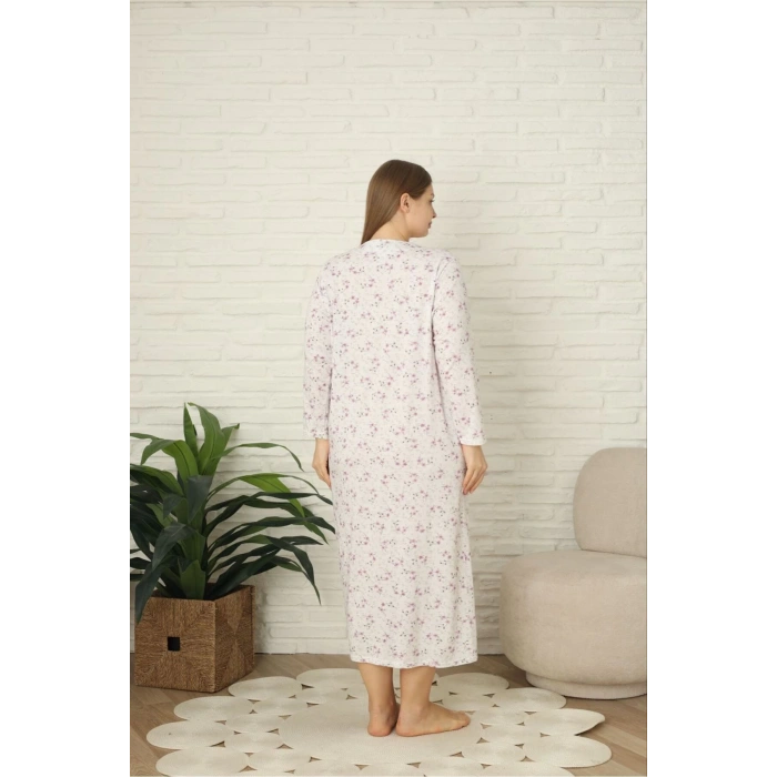 Uzun Kollu Çiçek Desenli Penye Anne Gecelik