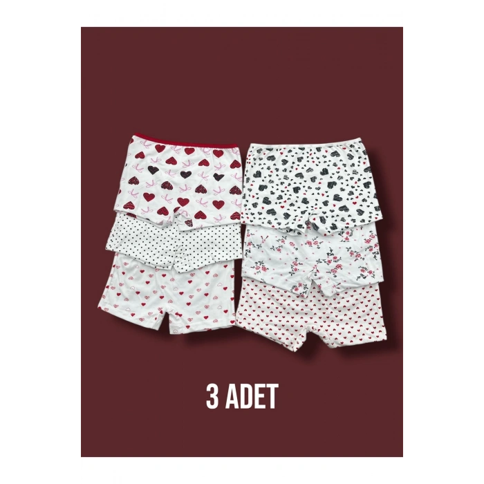 Karışık Desenli Kız Çocuk Boxer 3lü