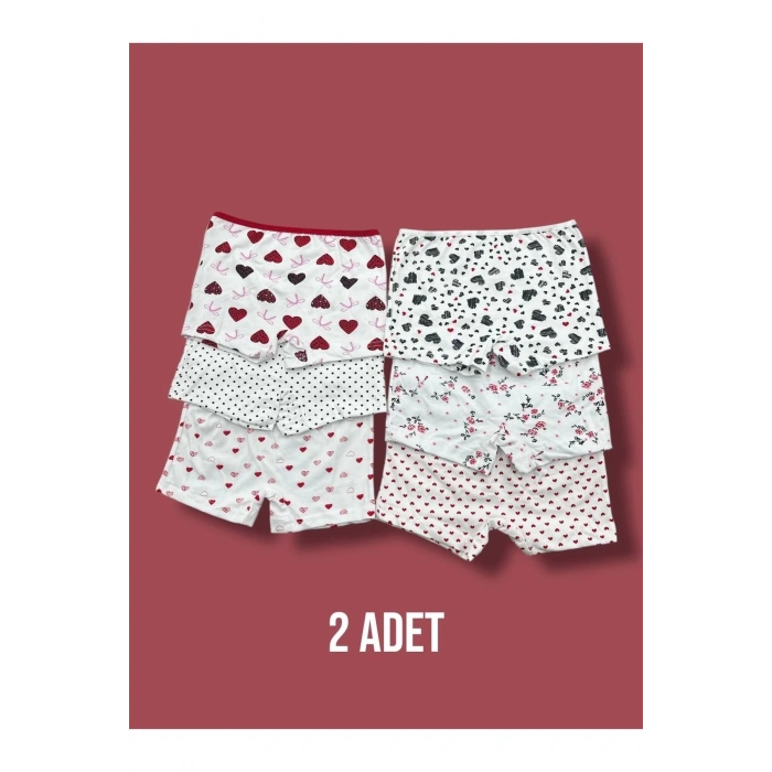 Karışık Desenli Kız Çocuk Boxer 2li