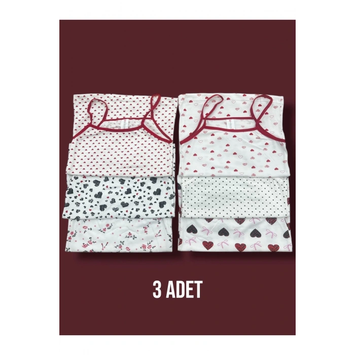 Karışık Desenli Kız Çocuk Atlet 3lü