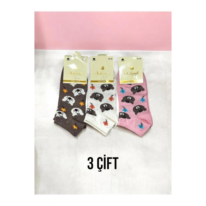 Pamuklu Kabartmalı Patik/Bilek/Kısa Kadın Çorap 3lü