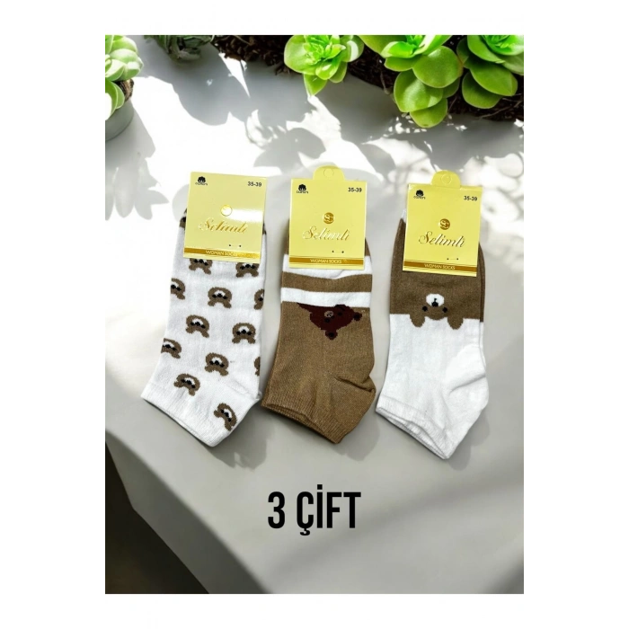 Pamuklu Kabartmalı Patik/Bilek/Kısa Kadın Çorap 3lü