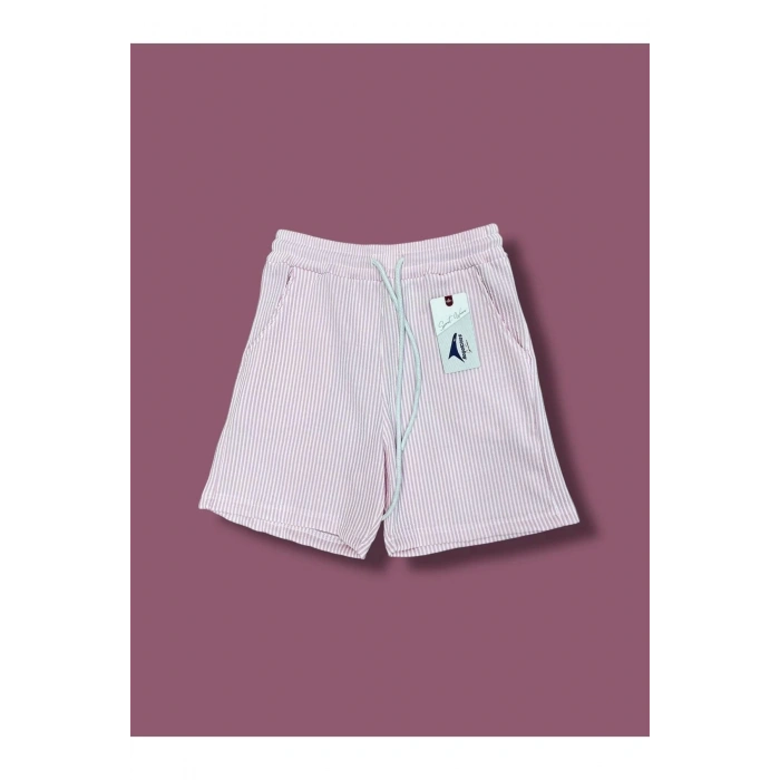 Çizgili Pamuklu Cepli Kadın Şort