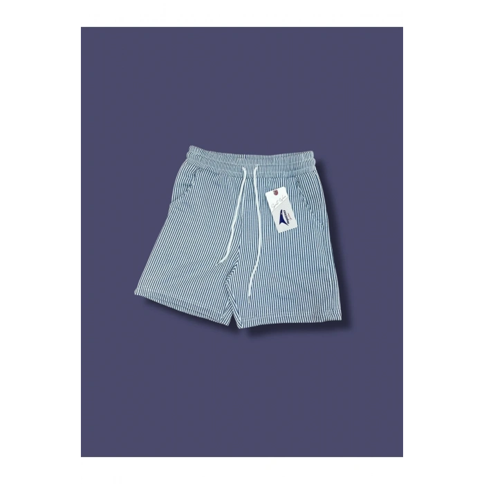 Çizgili Pamuklu Cepli Kadın Şort