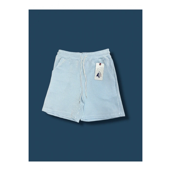 Çizgili Pamuklu Cepli Kadın Şort