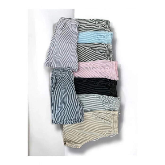 Çizgili Pamuklu Cepli Kadın Şort