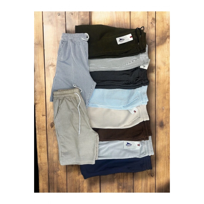 Çizgili Pamuklu Cepli Erkek Şort