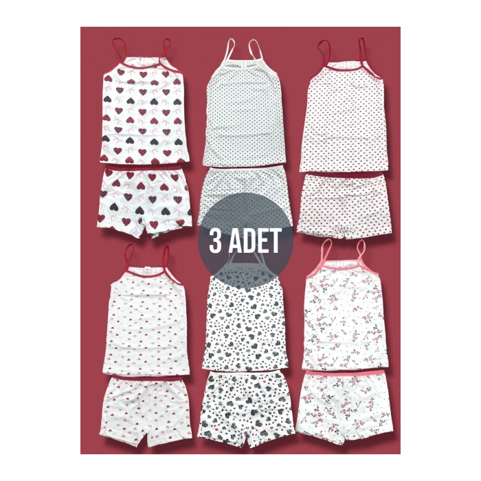 Kız Çocuk Atlet Boxer Takımı Pamuklu 3lü Paket