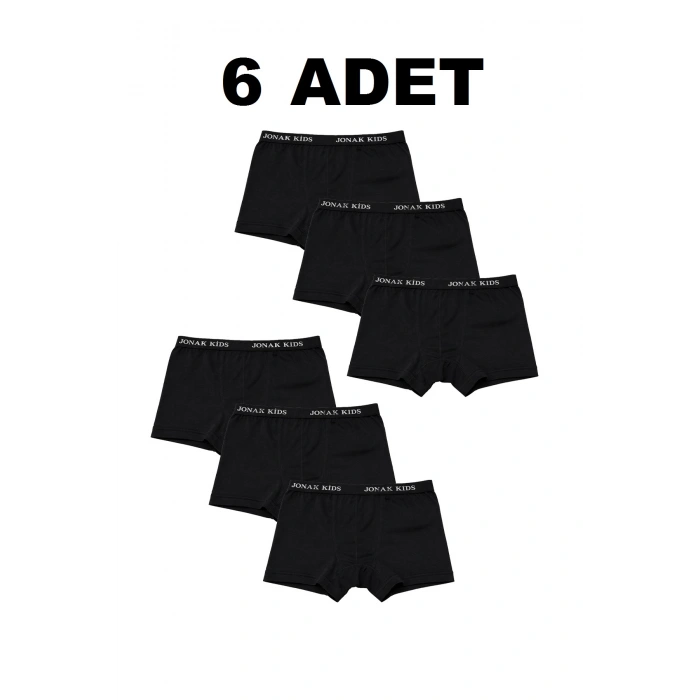 Pamuklu Likralı Erkek Çocuk Boxer 6lı Paket - Siyah