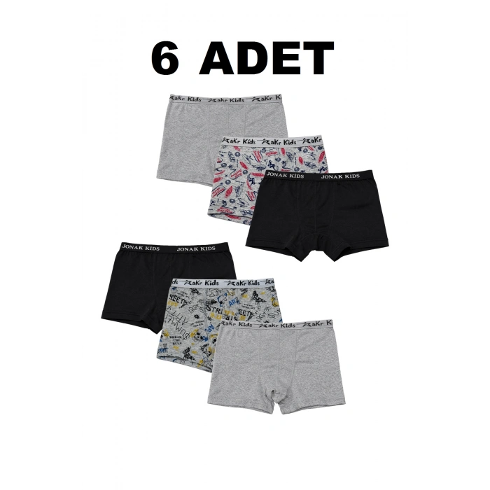Pamuklu Likralı Erkek Çocuk Boxer 6lı Paket - Karışık Renkli