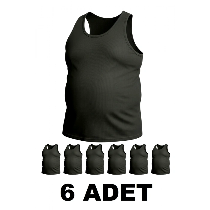 Büyük Beden Pamuklu Erkek Atleti 6lı Paket - Siyah