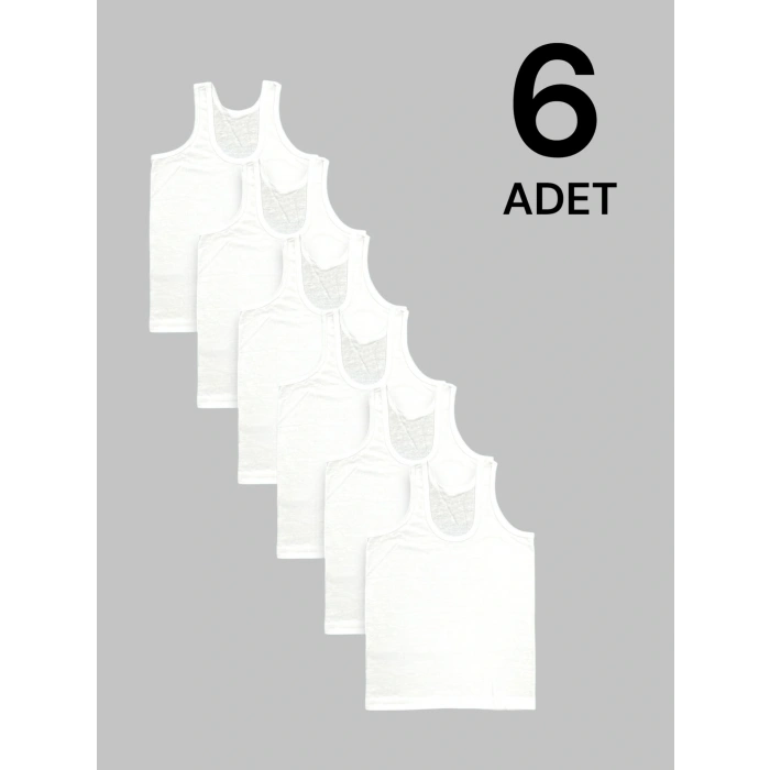Ekonomik Erkek Çocuk Pamuklu Atlet 6lı Paket - Beyaz
