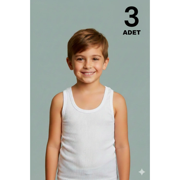Ekonomik Erkek Çocuk Pamuklu Atlet 3lü Paket - Beyaz