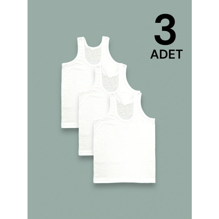 Ekonomik Erkek Çocuk Pamuklu Atlet 3lü Paket - Beyaz