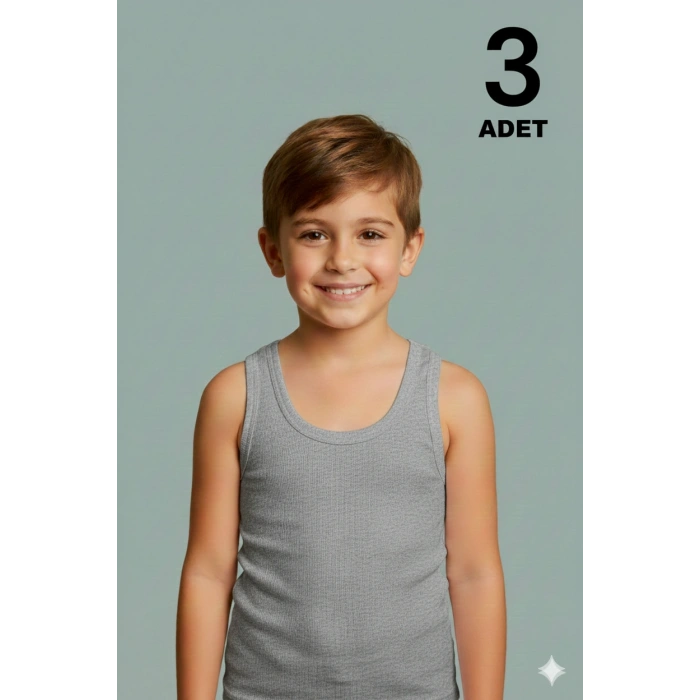 Ekonomik Erkek Çocuk Pamuklu Atlet 3lü Paket - Gri