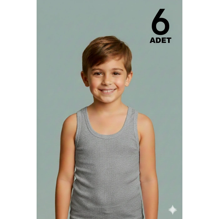 Ekonomik Erkek Çocuk Pamuklu Atlet 6lı Paket - Gri