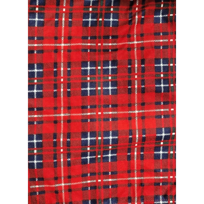 İpeksi Dokulu Süet Kadın Pijama Takımı Kırmızı Ekoseli