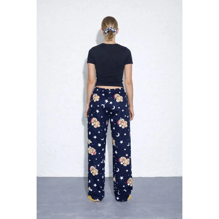 İpeksi Dokulu Süet Pijama Altı Şapkalı Ayıcıklı