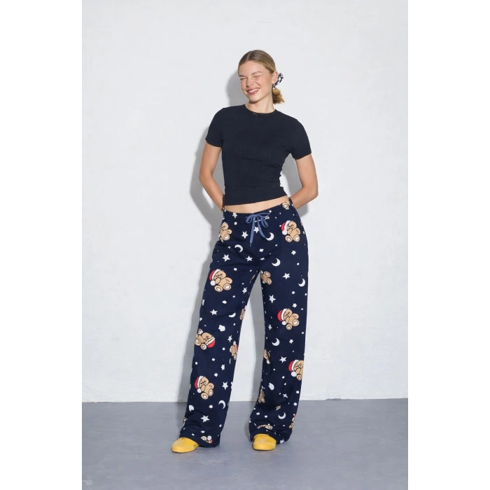 İpeksi Dokulu Süet Pijama Altı Şapkalı Ayıcıklı