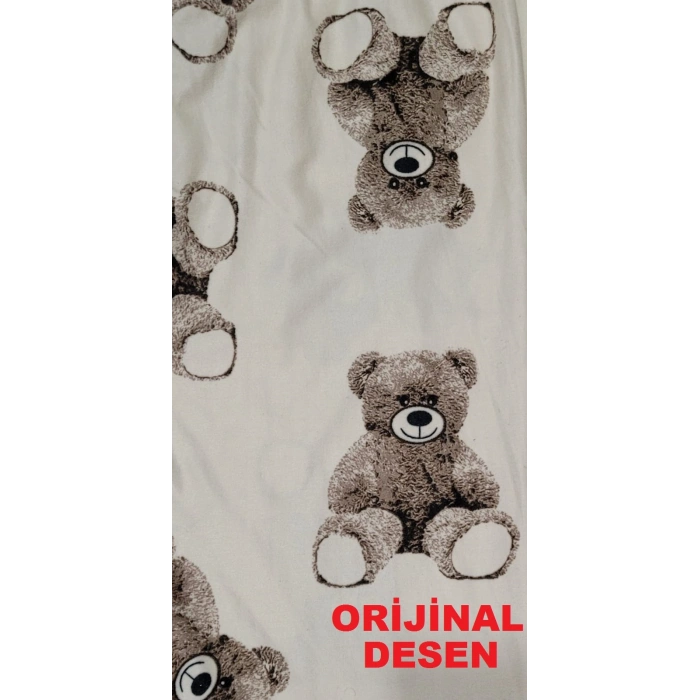 İpeksi Dokulu Süet Pijama Altı Krem Ayıcık Desenli