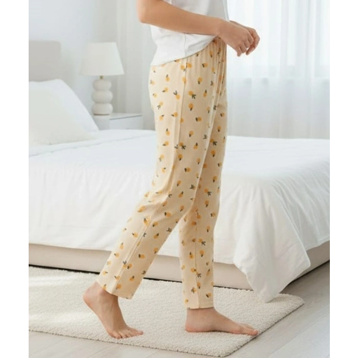 İpeksi Dokulu Süet Pijama Altı Limon Desenli