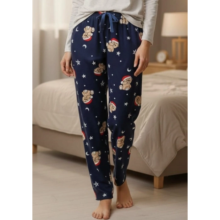 İpeksi Dokulu Süet Pijama Altı Şapkalı Ayıcıklı