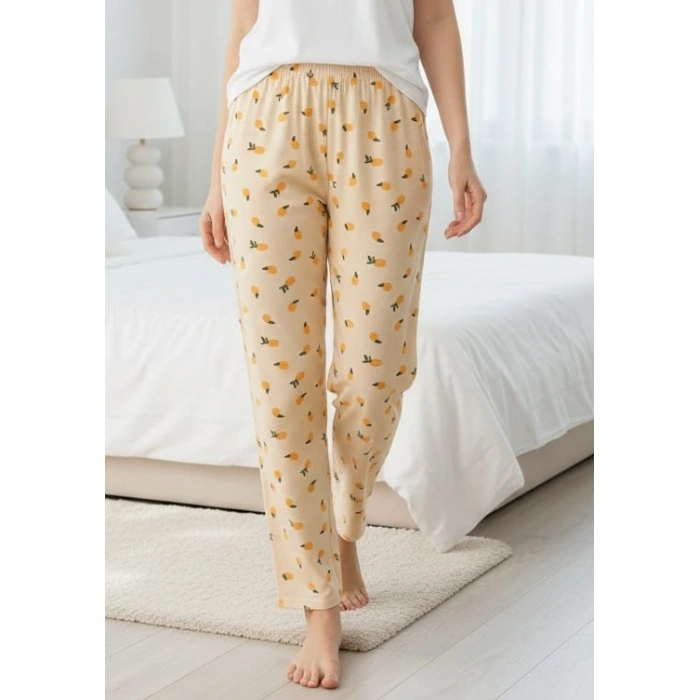 İpeksi Dokulu Süet Pijama Altı Limon Desenli
