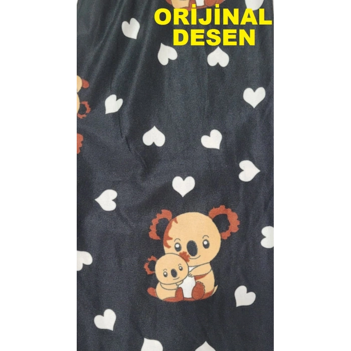 İpeksi Dokulu Süet Pijama Altı Siyah Koala Desenli