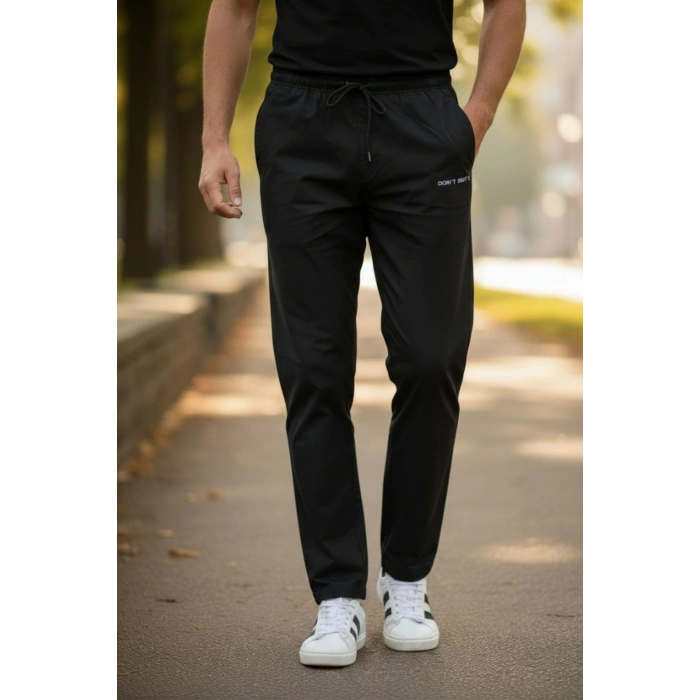 Kışlık Pamuklu Erkek Eşofman Pijama Takımı (Slim Fit - Düz Paça) Siyah