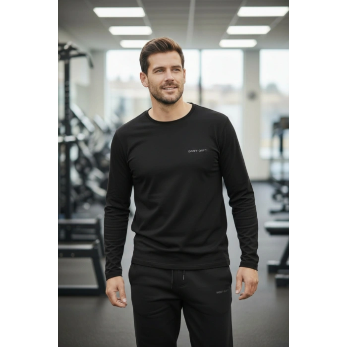 Kışlık Pamuklu Erkek Eşofman Pijama Takımı (Slim Fit - Düz Paça) Siyah