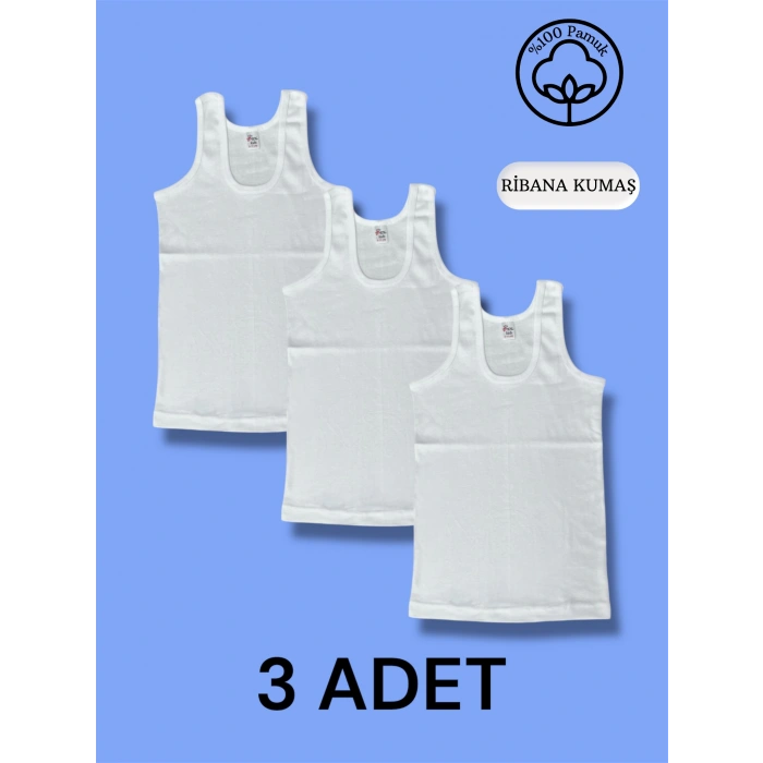 Yüksek Kalite Erkek Çocuk Pamuk Ribana Atlet Oval Yaka 3lü Paket