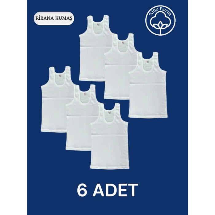 Yüksek Kalite Erkek Çocuk Pamuk Ribana Atlet Oval Yaka 6lı Paket