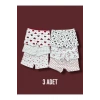 Karışık Desenli Kız Çocuk Boxer 3lü