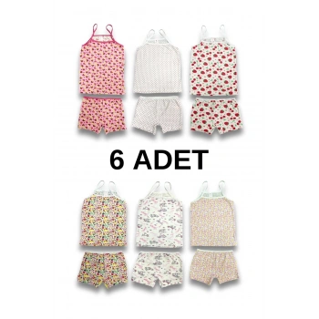 Kız Çocuk Atlet Boxer Takımı Pamuklu 6lı Paket