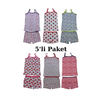 Kız Çocuk Atlet Boxer Takımı Pamuklu 5Li Paket